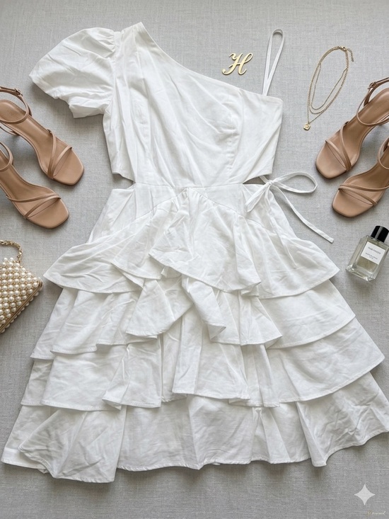 DO+BE Dresses & Skirts - DO+BE Ivory One-Shoulder Ruffle Tiered Dress
